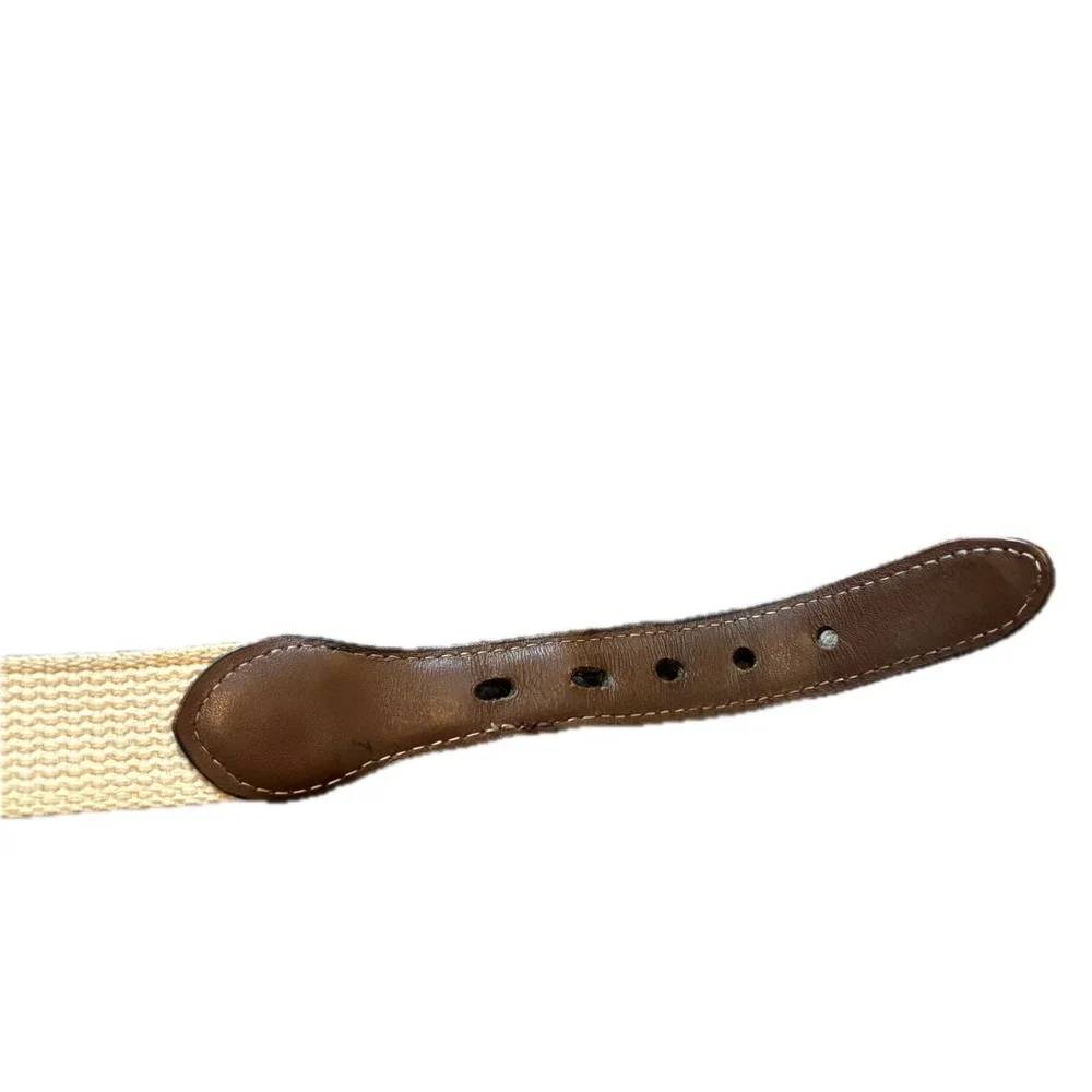 Vintage Embroidered Golfer Surcingle Belt Navy Cream Canvas Leather Size 40